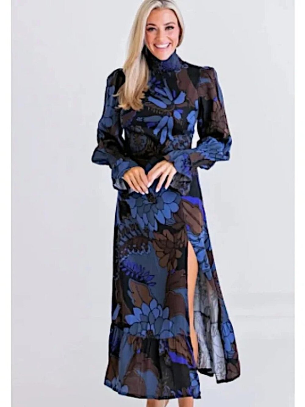 NWT Karlie floral high neck puff sleeve Violet midi maxi dress